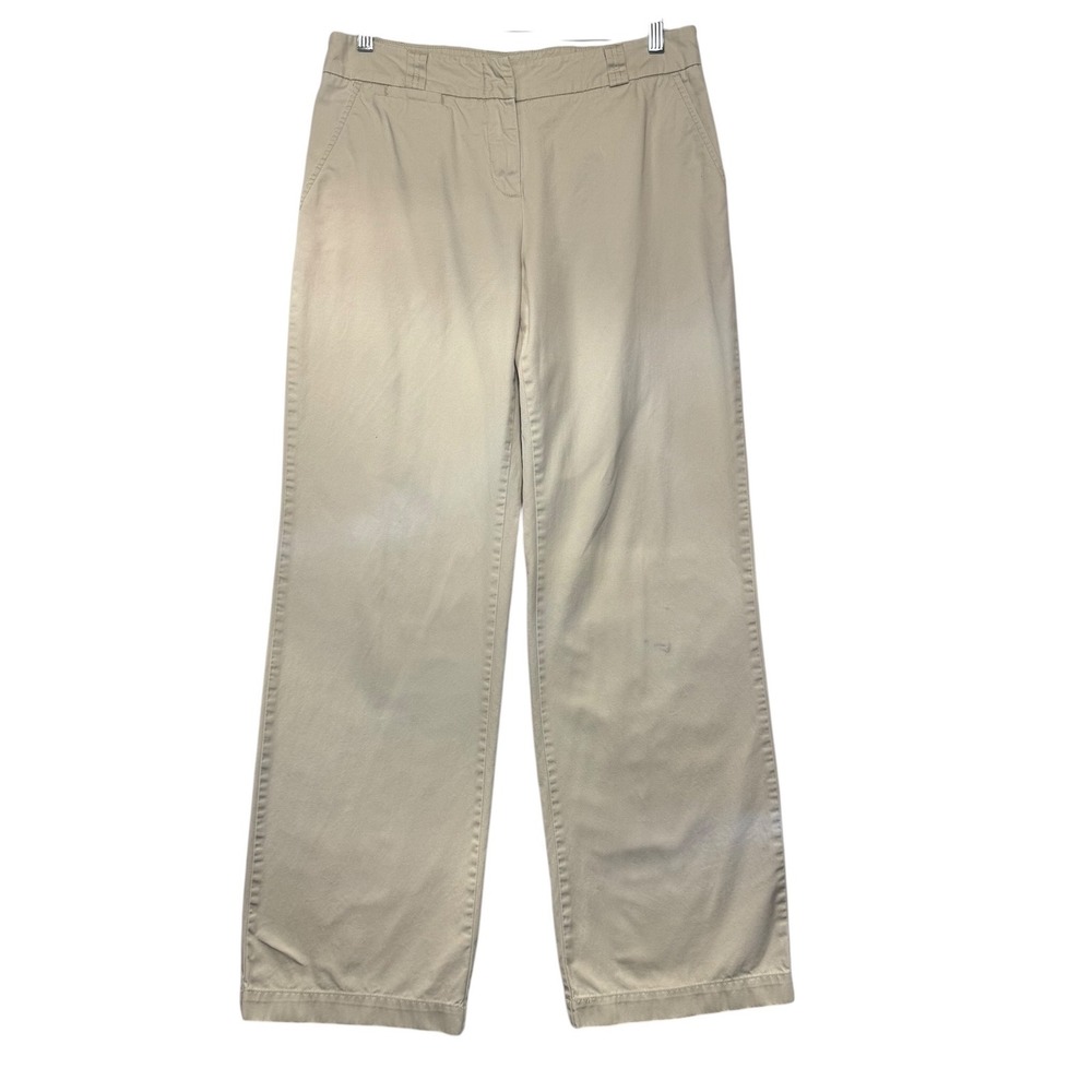 Garnet‎ Hill Womens Khaki Chino Pants Size 10L Tan Cotton Straight Leg Trousers